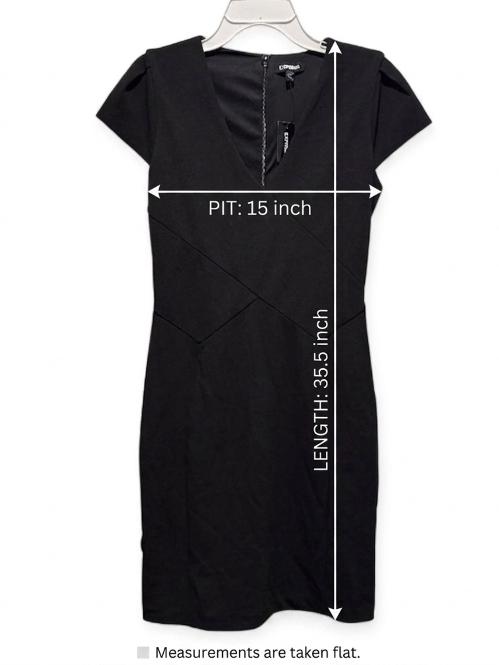 Express Black V-Neck Cap Sleeve Midi Sheath Dress - Picture 7 of 7